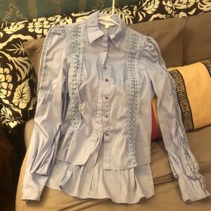 Elegant Baby Blue Lace Detail Blouse